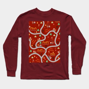 Fireman cute seamless kids pattern dark red Long Sleeve T-Shirt